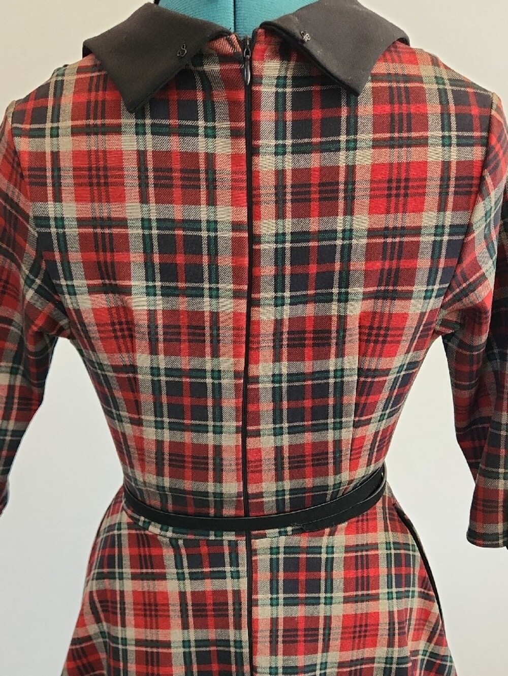 👠Unique Vintage Trudy 50'S Red And Black Plaid Swing Dress with Collar SZ M - Picture 8 of 14